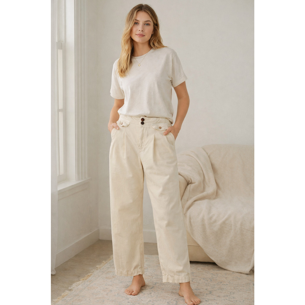 Pilcro Anthro Mid-Rise Wide-Leg Trouser Jeans Womens 26 Cream Utility Pants Boho